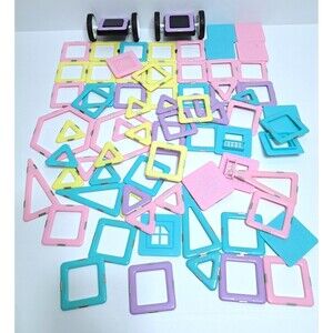 Magformers Lot of 60+ Girls Pink Purple Yellow Blue Pastel Colors Magnetic Block